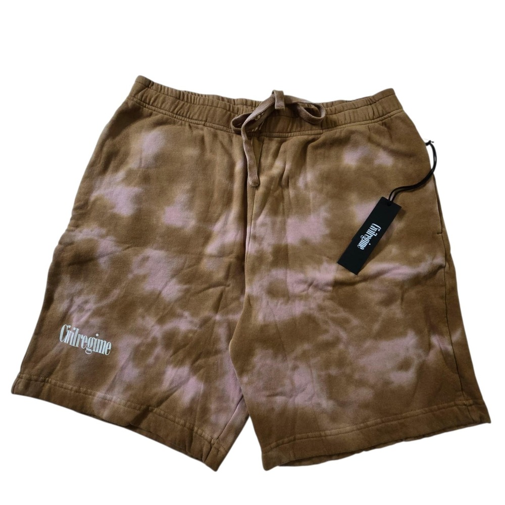 Civil Regime All Day Sweat Shorts Men L Brown Tie Dye Fleece Elastic Waist